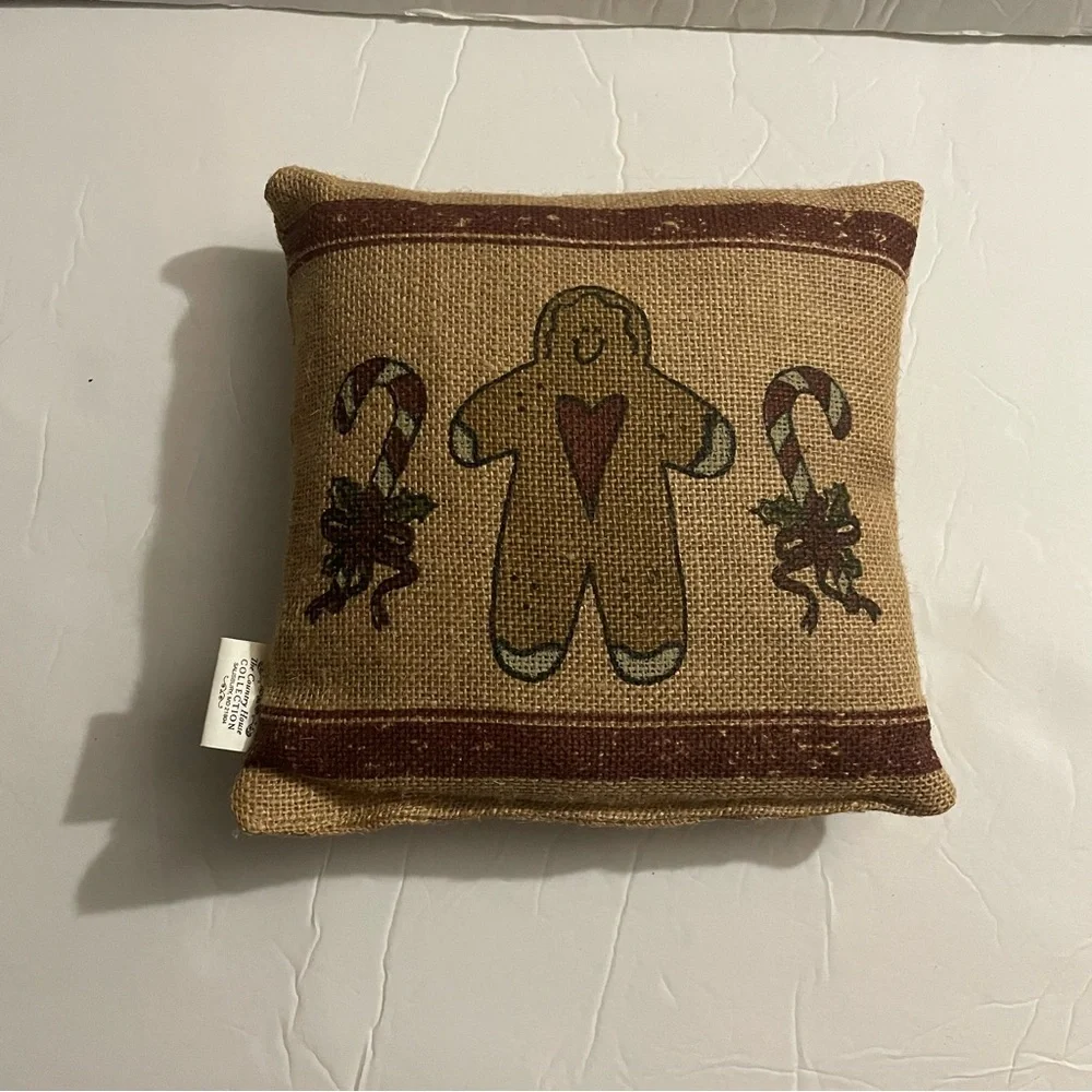 The Country House Collection Brown Gingerbread Man and Candy Canes Pillow